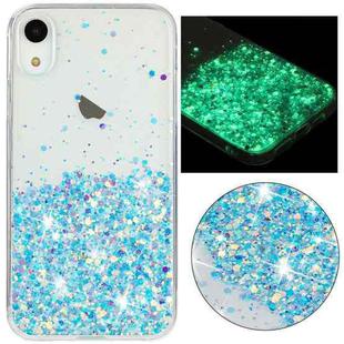 For iPhone XR Transparent Frame Noctilucent Glitter Powder TPU Phone Case(Blue)