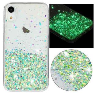 For iPhone XR Transparent Frame Noctilucent Glitter Powder TPU Phone Case(Green)