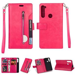 For Xiaomi Redmi Note 8 Multifunctional Zipper Horizontal Flip Leather Case with Holder & Wallet & 9 Card Slots & Lanyard(Rose Red)