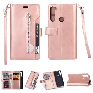 For Xiaomi Redmi Note 8 Multifunctional Zipper Horizontal Flip Leather Case with Holder & Wallet & 9 Card Slots & Lanyard(Rose Gold)