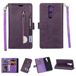 For Xiaomi Redmi Note 8 Pro Multifunctional Zipper Horizontal Flip Leather Case with Holder & Wallet & 9 Card Slots & Lanyard(Purple)