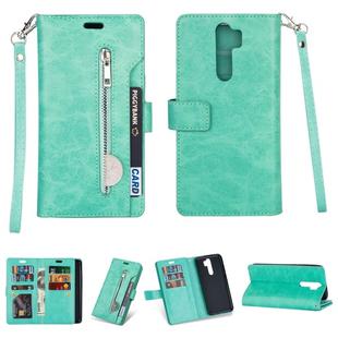 For Xiaomi Redmi Note 8 Pro Multifunctional Zipper Horizontal Flip Leather Case with Holder & Wallet & 9 Card Slots & Lanyard(Mint Green)