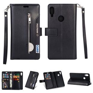 For Xiaomi Redmi Note 7 / Note 7 Pro / Note 7S Multifunctional Zipper Horizontal Flip Leather Case with Holder & Wallet & 9 Card Slots & Lanyard(Black)