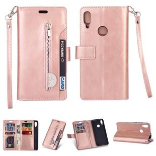 For Xiaomi Redmi Note 7 / Note 7 Pro / Note 7S Multifunctional Zipper Horizontal Flip Leather Case with Holder & Wallet & 9 Card Slots & Lanyard(Rose Gold)