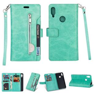 For Xiaomi Redmi Note 7 / Note 7 Pro / Note 7S Multifunctional Zipper Horizontal Flip Leather Case with Holder & Wallet & 9 Card Slots & Lanyard(Mint Green)