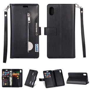 For Xiaomi Redmi 7A Multifunctional Zipper Horizontal Flip Leather Case with Holder & Wallet & 9 Card Slots & Lanyard(Black)