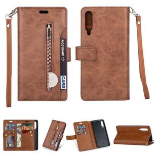 For Xiaomi Mi 9 / Mi 9 Explorer Multifunctional Zipper Horizontal Flip Leather Case with Holder & Wallet & 9 Card Slots & Lanyard(Brown)