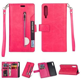 For Xiaomi Mi 9 / Mi 9 Explorer Multifunctional Zipper Horizontal Flip Leather Case with Holder & Wallet & 9 Card Slots & Lanyard(Rose Red)