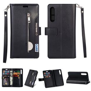 For Xiaomi Mi 9 SE Multifunctional Zipper Horizontal Flip Leather Case with Holder & Wallet & 9 Card Slots & Lanyard(Black)