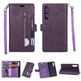 For Xiaomi Mi 9 SE Multifunctional Zipper Horizontal Flip Leather Case with Holder & Wallet & 9 Card Slots & Lanyard(Purple)