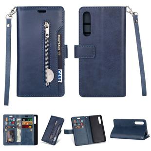 For Xiaomi Mi 9 SE Multifunctional Zipper Horizontal Flip Leather Case with Holder & Wallet & 9 Card Slots & Lanyard(Blue)
