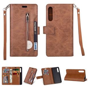 For Xiaomi Mi 9 SE Multifunctional Zipper Horizontal Flip Leather Case with Holder & Wallet & 9 Card Slots & Lanyard(Brown)