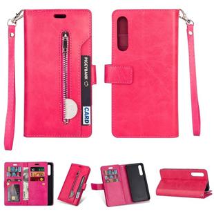 For Xiaomi Mi 9 SE Multifunctional Zipper Horizontal Flip Leather Case with Holder & Wallet & 9 Card Slots & Lanyard(Rose Red)