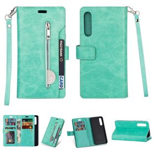 For Xiaomi Mi 9 SE Multifunctional Zipper Horizontal Flip Leather Case with Holder & Wallet & 9 Card Slots & Lanyard(Mint Green)