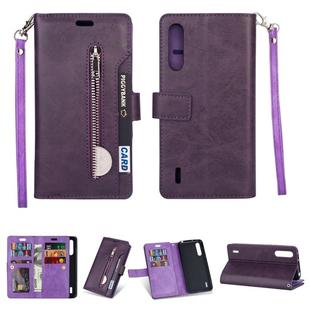 For Xiaomi Mi CC9 / Mi A3 Lite / Mi 9 Lite Multifunctional Zipper Horizontal Flip Leather Case with Holder & Wallet & 9 Card Slots & Lanyard(Purple)
