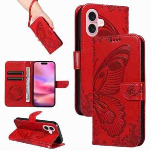 For iPhone 16 Swallowtail Butterfly Embossed Leather Phone Case(Red)