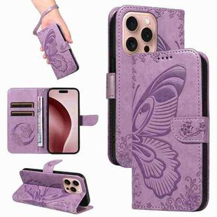 For iPhone 16 Pro Swallowtail Butterfly Embossed Leather Phone Case(Purple)