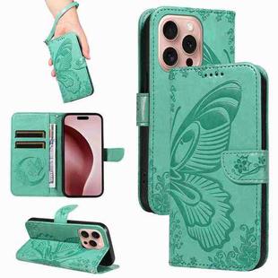 For iPhone 16 Pro Swallowtail Butterfly Embossed Leather Phone Case(Green)