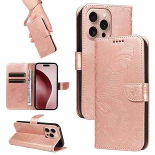 For iPhone 16 Pro Swallowtail Butterfly Embossed Leather Phone Case(Rose Gold)