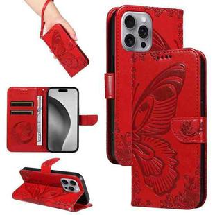 For iPhone 16 Pro Max Swallowtail Butterfly Embossed Leather Phone Case(Red)