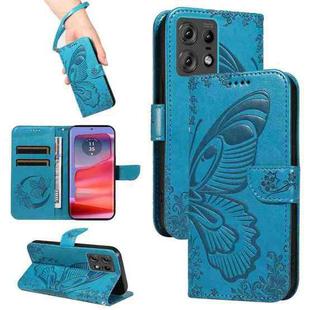 For Motorola Edge 50 Pro 5G Swallowtail Butterfly Embossed Leather Phone Case(Blue)