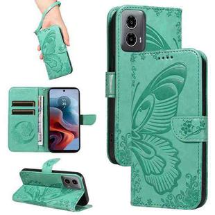 For Motorola Edge Moto G34 Swallowtail Butterfly Embossed Leather Phone Case(Green)
