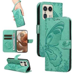 For Motorola Edge 50 Ultra Swallowtail Butterfly Embossed Leather Phone Case(Green)