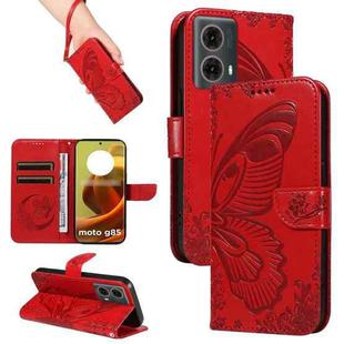 For Motorola Moto G85 Swallowtail Butterfly Embossed Leather Phone Case(Red)