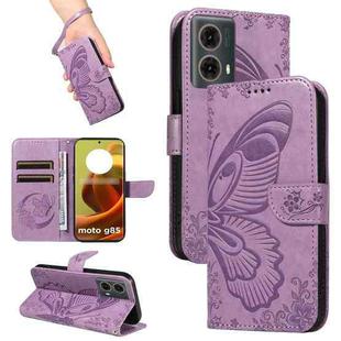 For Motorola Moto G85 Swallowtail Butterfly Embossed Leather Phone Case(Purple)