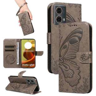 For Motorola Moto G85 Swallowtail Butterfly Embossed Leather Phone Case(Grey)