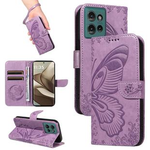 For Motorola Edge 50 5G Swallowtail Butterfly Embossed Leather Phone Case(Purple)