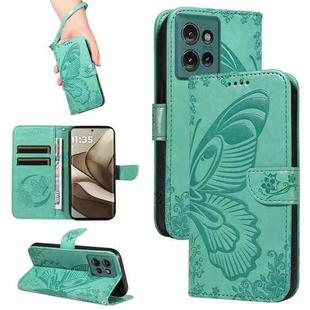 For Motorola Edge 50 5G Swallowtail Butterfly Embossed Leather Phone Case(Green)