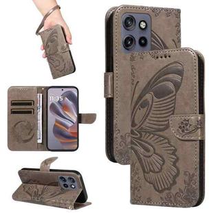 For Motorola Edge 50 Neo Swallowtail Butterfly Embossed Leather Phone Case(Grey)