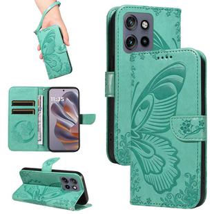 For Motorola Edge 50 Neo Swallowtail Butterfly Embossed Leather Phone Case(Green)