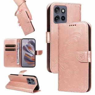 For Motorola Edge 50 Neo Swallowtail Butterfly Embossed Leather Phone Case(Rose Gold)