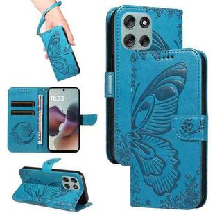 For Motorola Moto G56 5G Swallowtail Butterfly Embossed Leather Phone Case(Blue)
