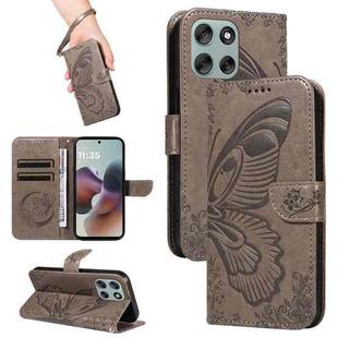 For Motorola Moto G56 5G Swallowtail Butterfly Embossed Leather Phone Case(Grey)