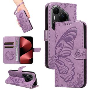 For Huawei Pura 80 Pro 5G Swallowtail Butterfly Embossed Leather Phone Case(Purple)