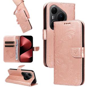 For Huawei Pura 80 Pro 5G Swallowtail Butterfly Embossed Leather Phone Case(Rose Gold)