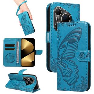 For Huawei Pura 80 Ultra 5G Swallowtail Butterfly Embossed Leather Phone Case(Blue)