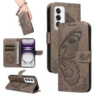 For OPPO Reno12 5G Global Swallowtail Butterfly Embossed Leather Phone Case(Grey)