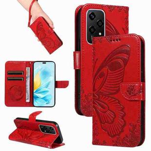 For Honor 200 Lite Global Swallowtail Butterfly Embossed Leather Phone Case(Red)