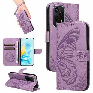 For Honor 200 Lite Global Swallowtail Butterfly Embossed Leather Phone Case(Purple)