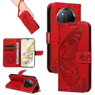 For Honor X9C 5G Global Swallowtail Butterfly Embossed Leather Phone Case(Red)