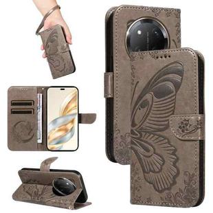 For Honor X9C 5G Global Swallowtail Butterfly Embossed Leather Phone Case(Grey)