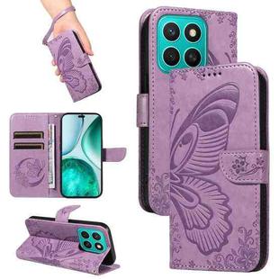 For Honor X8C 4G Global Swallowtail Butterfly Embossed Leather Phone Case(Purple)