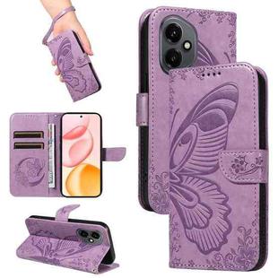 For Honor 400 Global 156.5mm Swallowtail Butterfly Embossed Leather Phone Case(Purple)