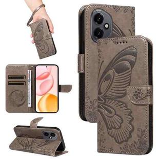 For Honor 400 Global 156.5mm Swallowtail Butterfly Embossed Leather Phone Case(Grey)