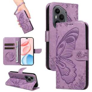 For Honor 400 Pro Global 160.8mm Swallowtail Butterfly Embossed Leather Phone Case(Purple)