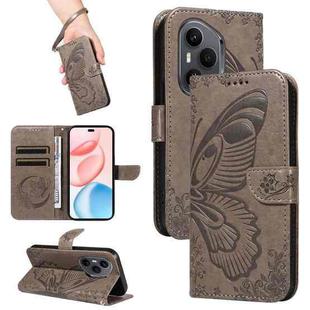 For Honor 400 Pro Global 160.8mm Swallowtail Butterfly Embossed Leather Phone Case(Grey)